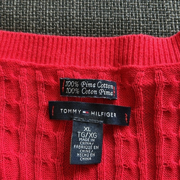Red Cable Knit Sweater Cardigan Tommy Hilfiger Size XL - Picture 5 of 10